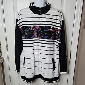 Avirex White And Black Stripe Graphic Zip Up Jacket Size Xl
